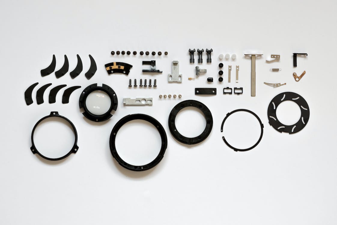 Parts set out for assembly